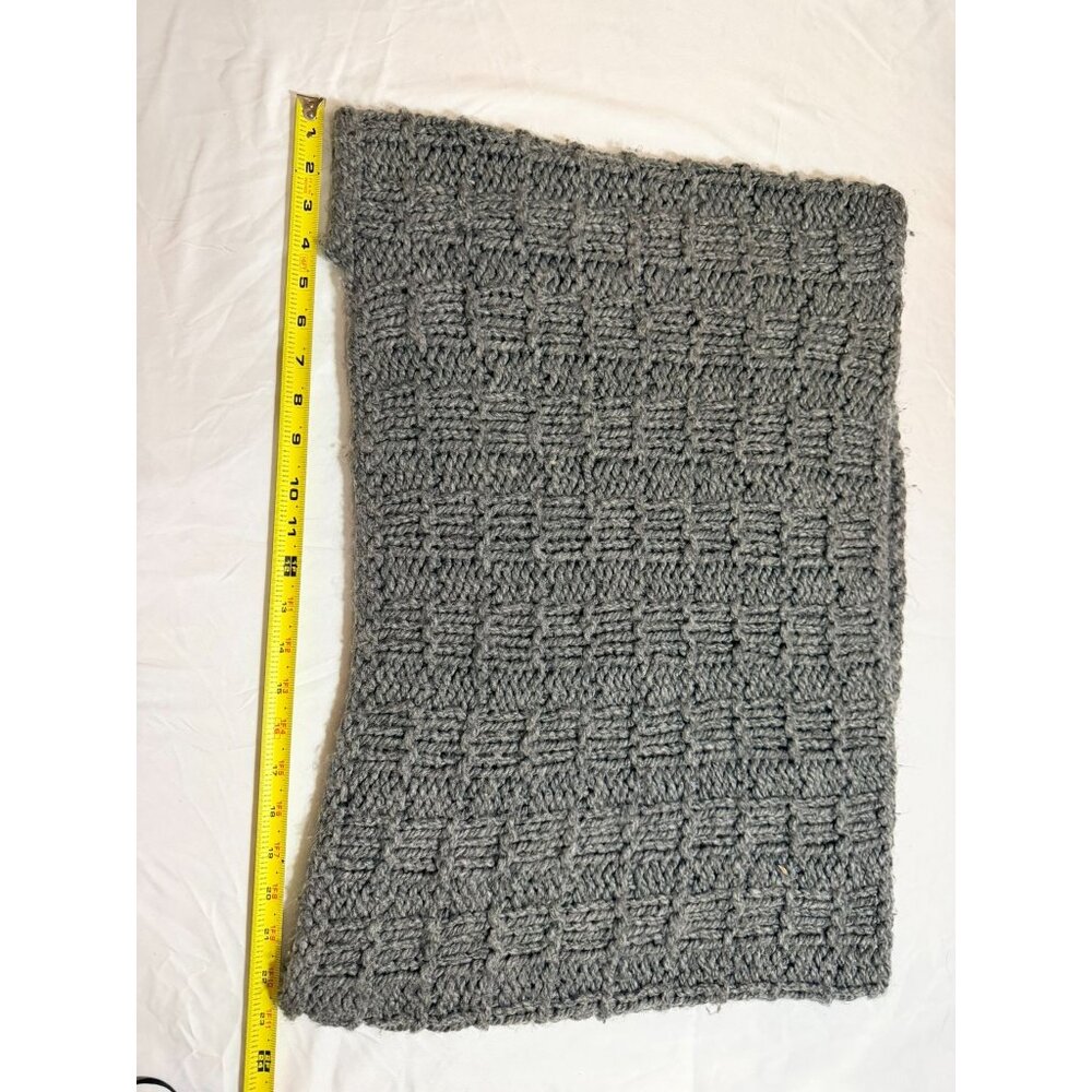 Handmade Gray Knitted Wool Scarf With Textured Checkerboard Pattern Warm & Cozy